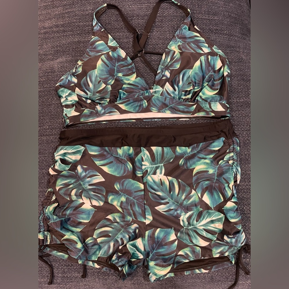 Two piece swim suit- swim shorts and bikini top